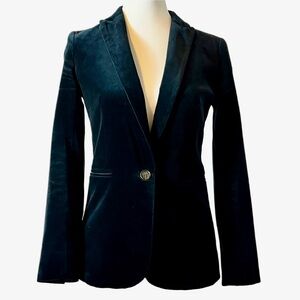J. Crew Parke Black Velvet Blazer Women’s Sz 00 Pristine Elegant Boho Timeless